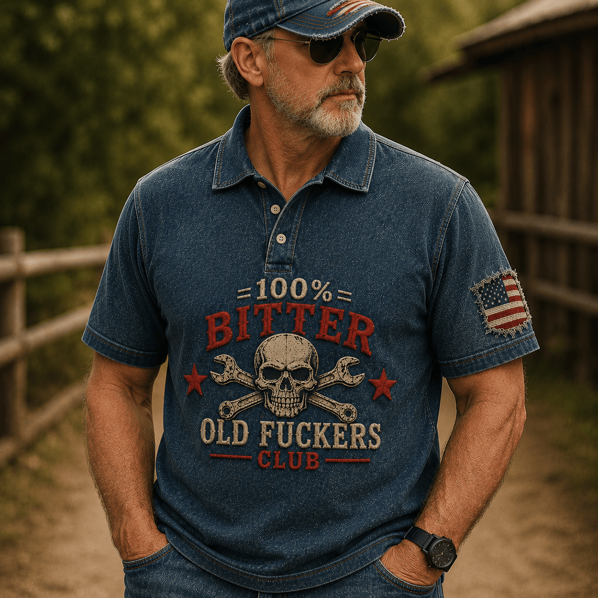 Old Fuckers Club Printed Polo Shirt Funny Mechanic Polo Shirt Auto Mechanic Shirt Gift for Men Gift for Dad Skull Polo