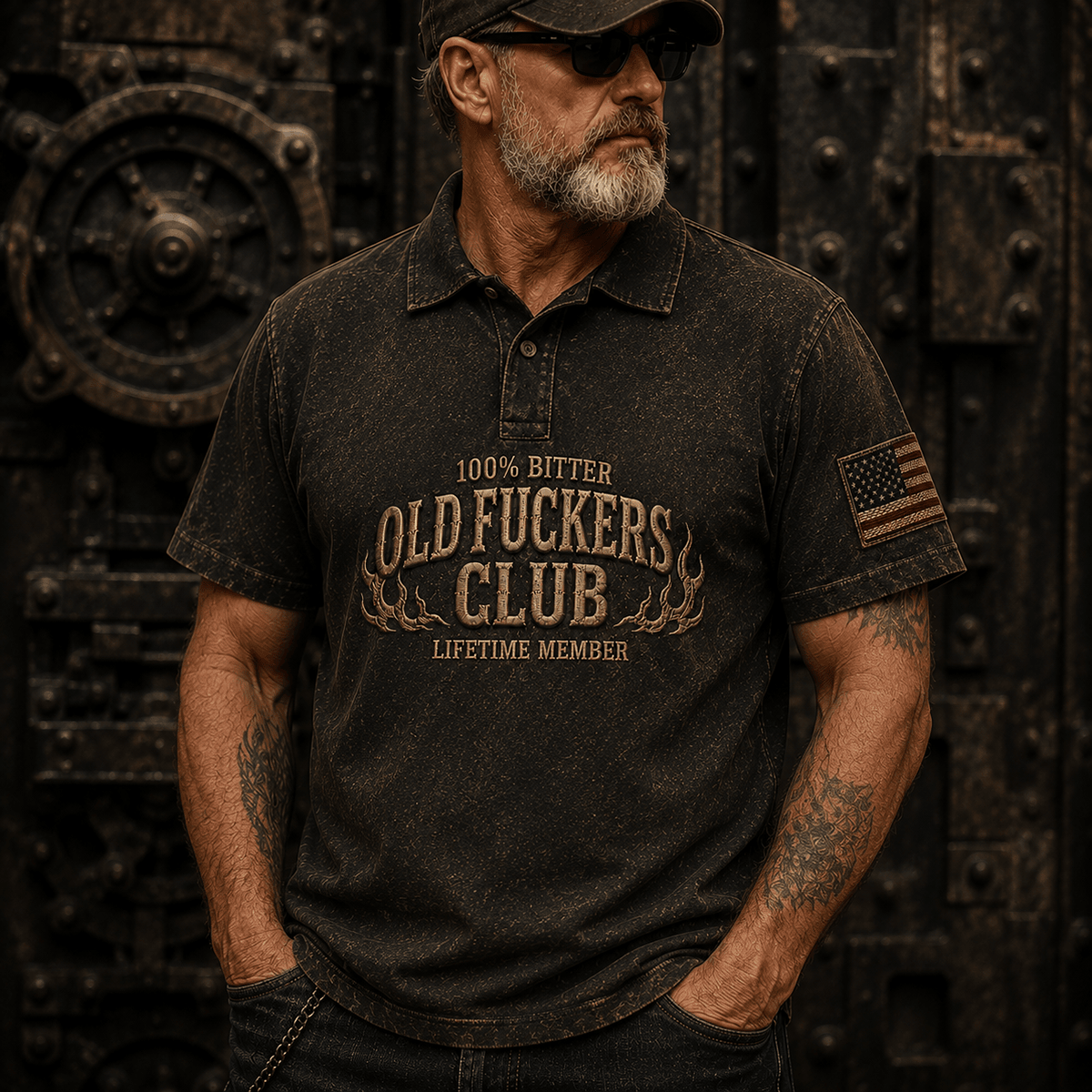 Old Fuckers Club Printed Polo Shirt Funny Mechanic Polo Shirt Auto Mechanic Shirt Gift for Dad Gift for Men Skull Shirt