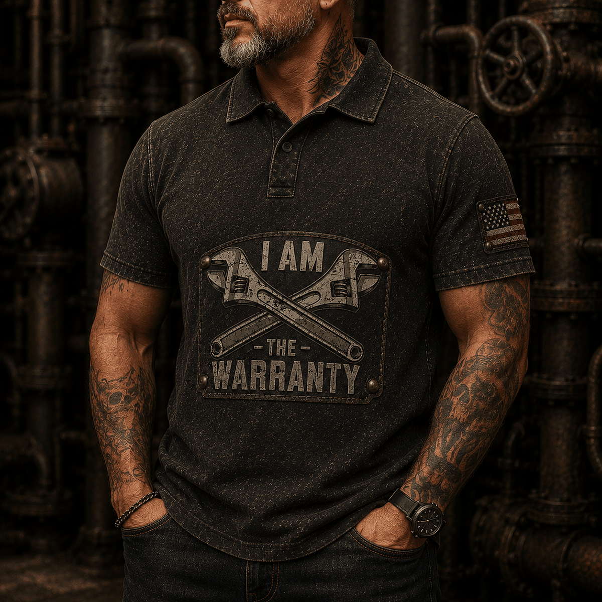 I Am The Warranty Printed Polo Shirt Funny Mechanic Polo Crossed Wrench Graphic Auto Repair Technician Gift for Car Lover Garage Worker