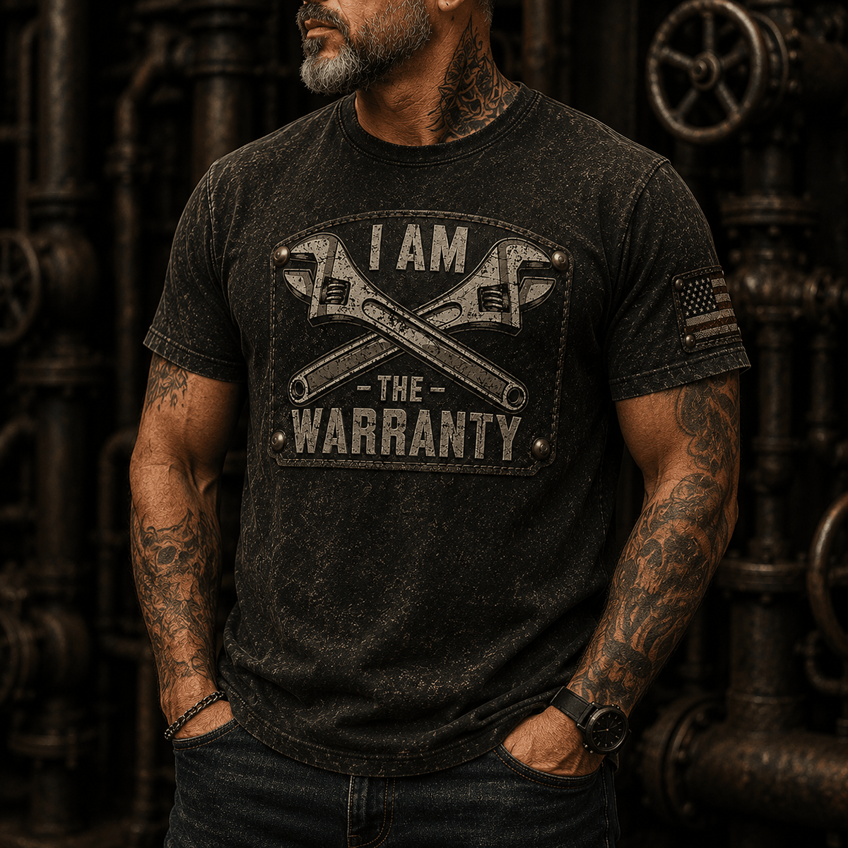 I Am The Warranty Printed T Shirt Funny Mechanic Shirt Crossed Wrench Graphic Auto Repair Technician Gift for Dad Car Enthusiast Tee