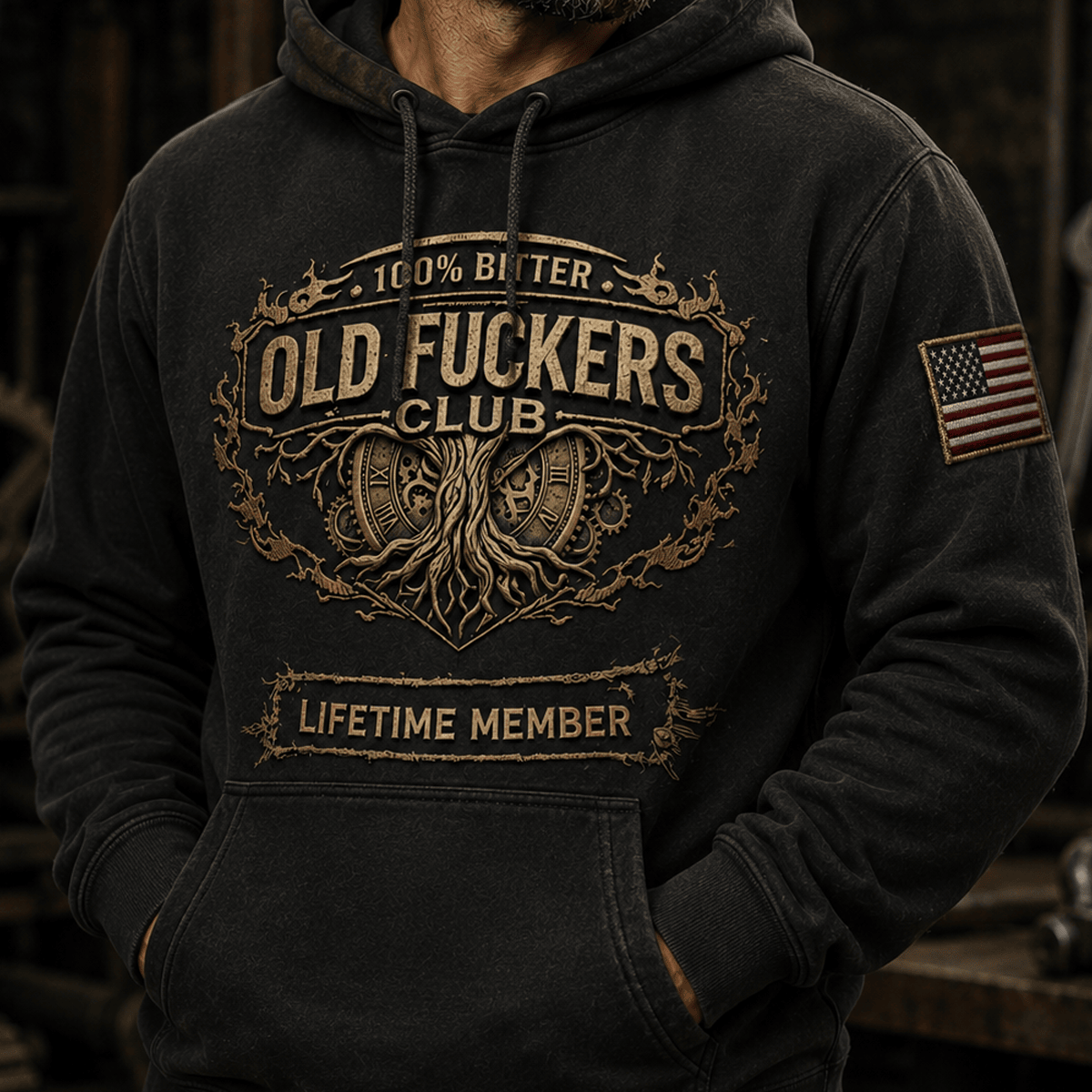 Old Fuckers Club Lifetime Member Printed Hoodie Funny Grandpa Hoodie Vintage Graphic Hooded Sweatshirt Gift for Dad Men