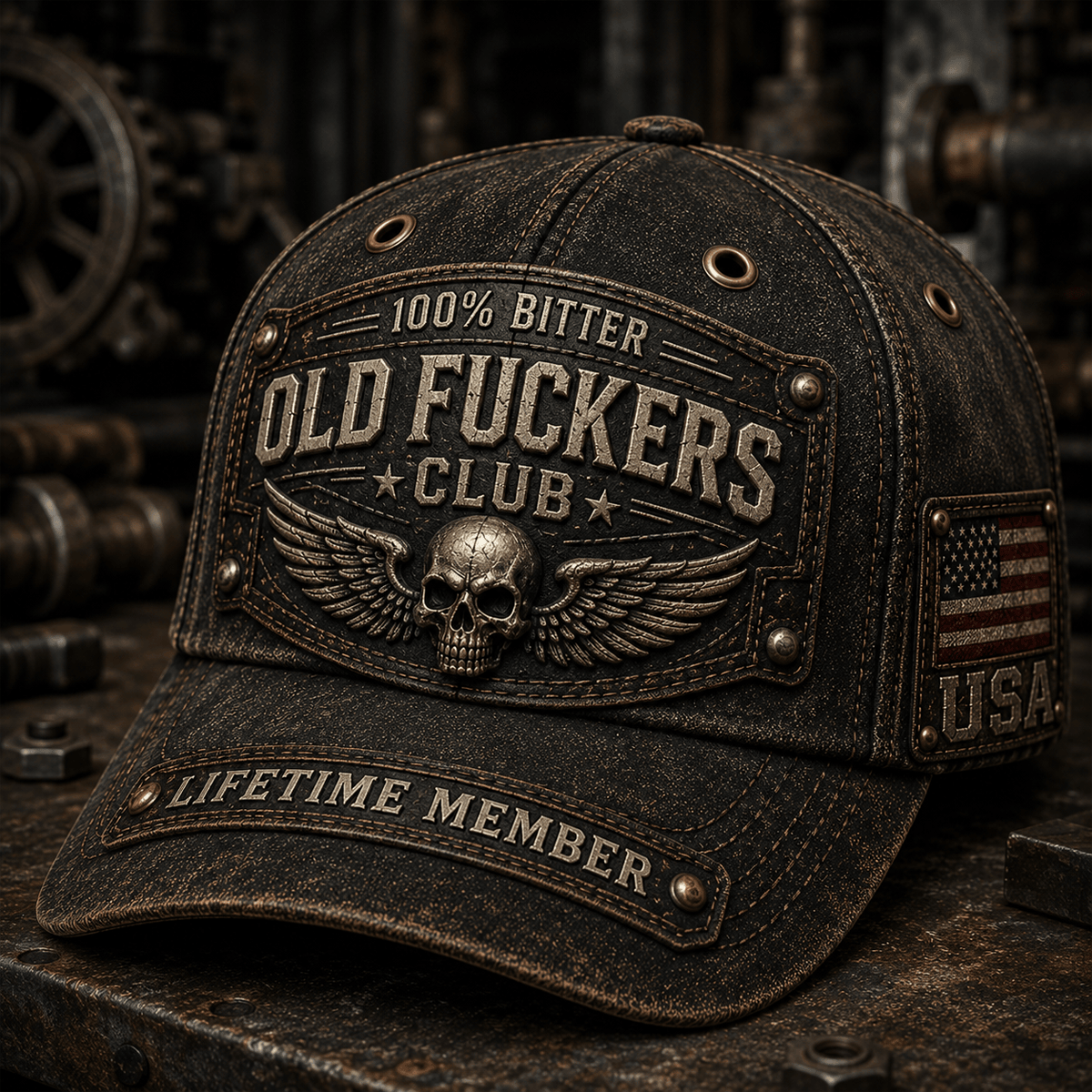 Bitter Old Fuckers Club Lifetime Member Printed Skull Wing Baseball Cap Funny Vintage Biker Hat Gift for Men Dad Grandpa