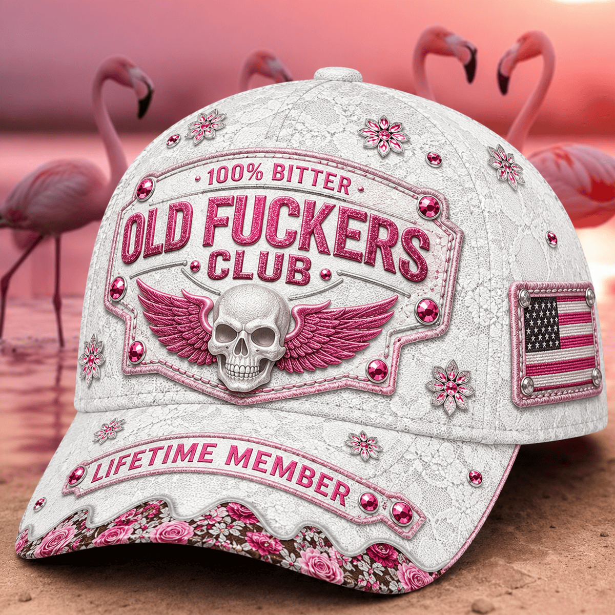 Old Fuckers Club Lifetime Member USA Printed Baseball Cap, Funny Skull Graphic Hat, American Flag Senior Humor Gift