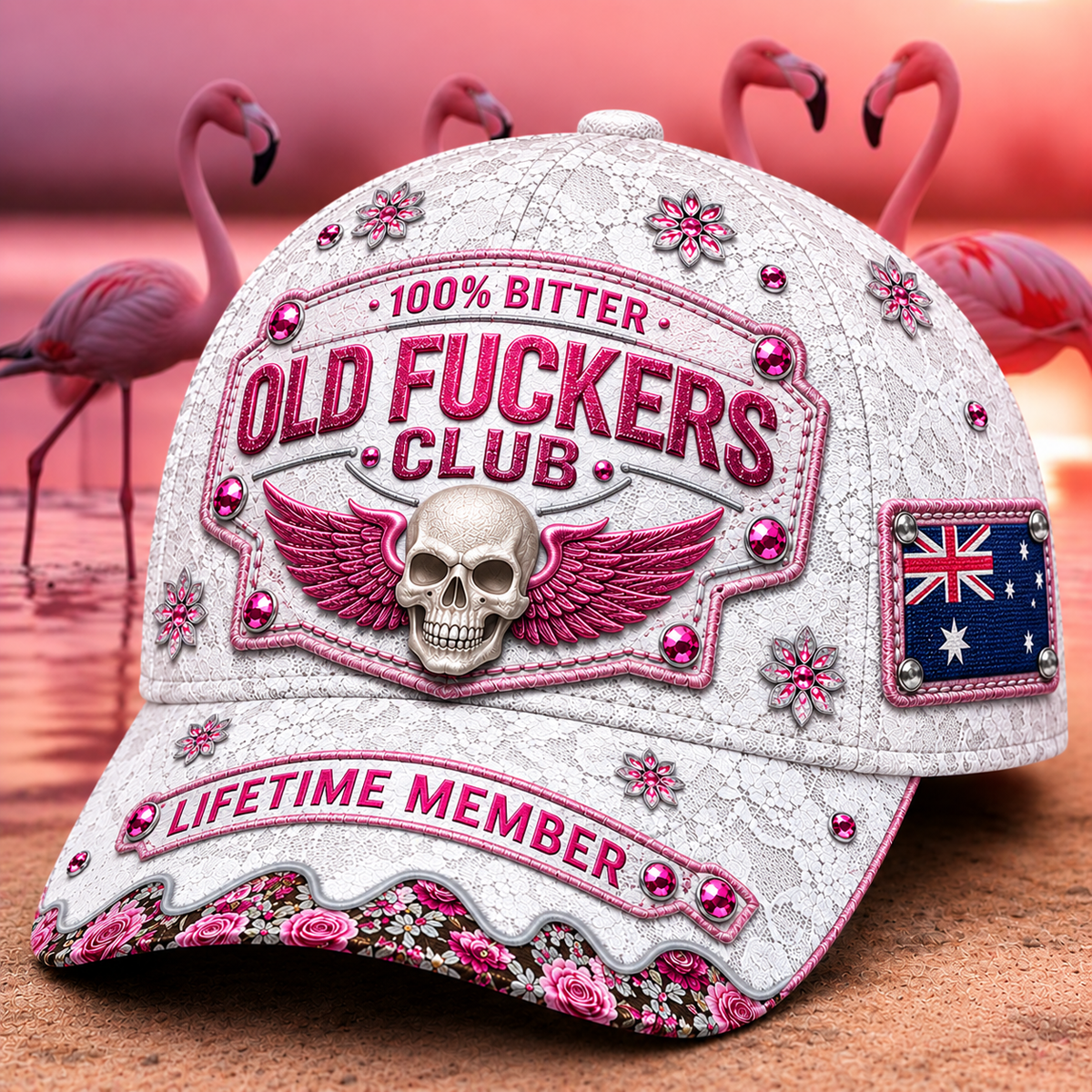 Old Fuckers Club Lifetime Member Australia Printed Baseball Cap, Funny Skull Graphic Hat, Australian Flag Senior Humor Gift