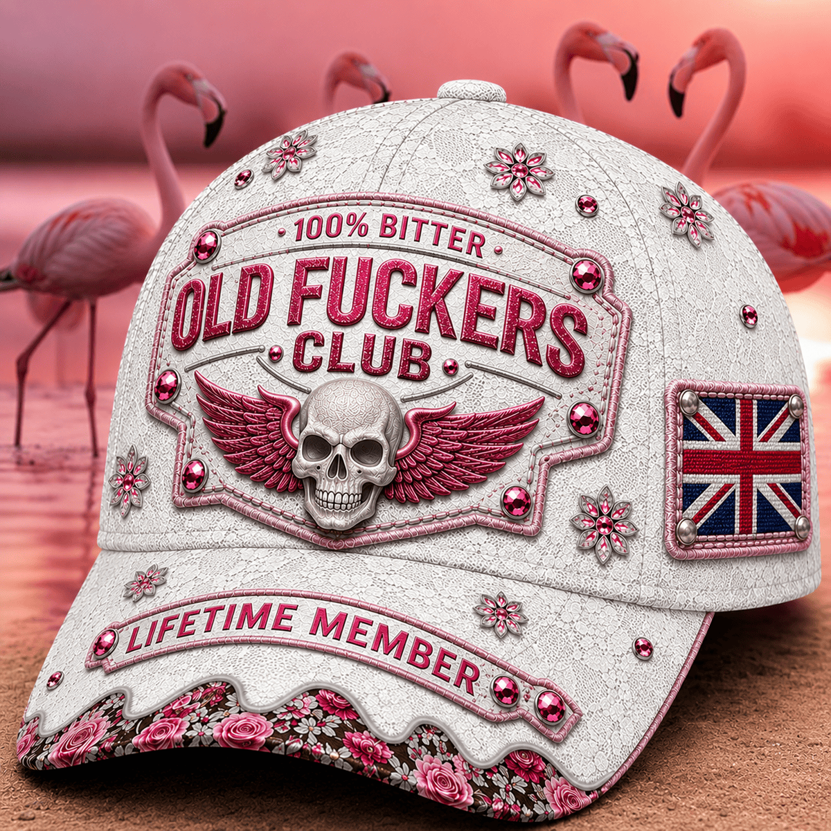 Old Fuckers Club Lifetime Member UK Printed Baseball Cap, Funny Skull Graphic Hat, British Flag Senior Humor Gift