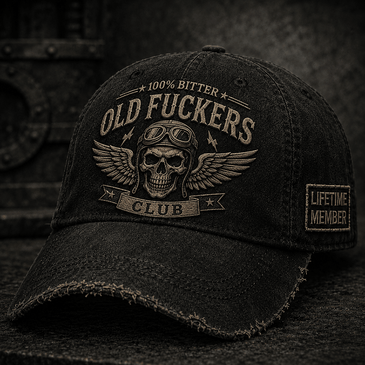Old Fuckers Club Skull Printed Baseball Cap, Funny Biker Hat, Motorcycle Skull Graphic Cap, Old Man Humor Gift for Men