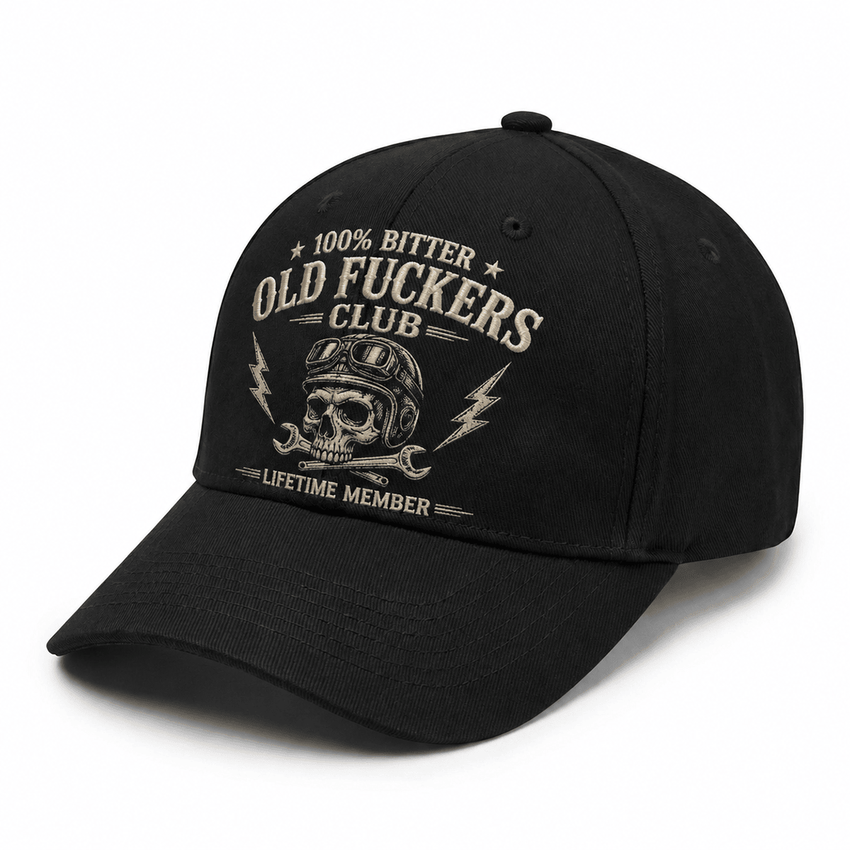Old Fuckers Club Skull Printed Baseball Cap, Funny Mechanic Hat, Skull Graphic Cap, Garage Humor Gift for Men, Lifetime Member