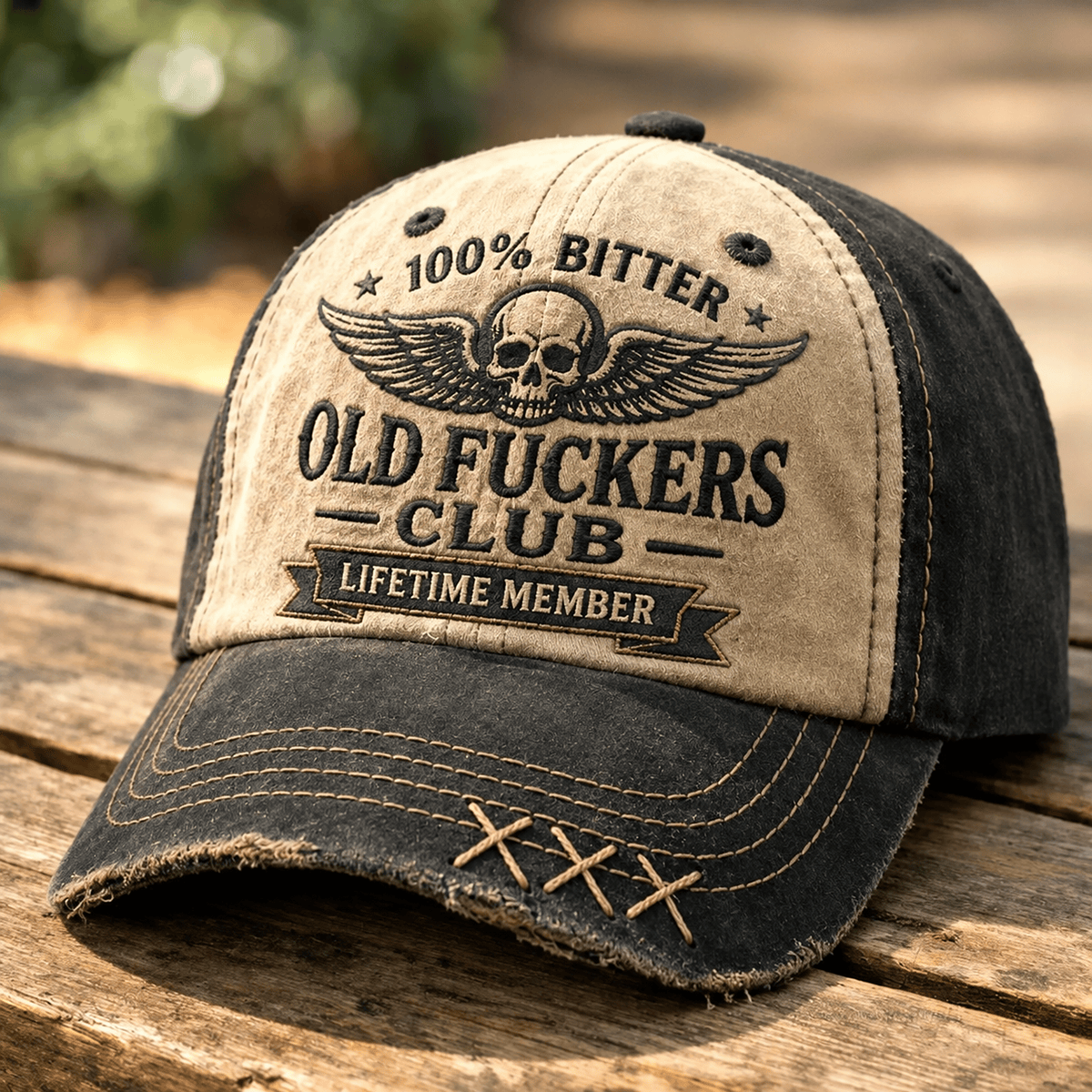 Old Fuckers Club Skull Printed Baseball Cap, Funny Old Man Hat, Skull Graphic Cap, Biker Humor Gift for Men, Lifetime Member