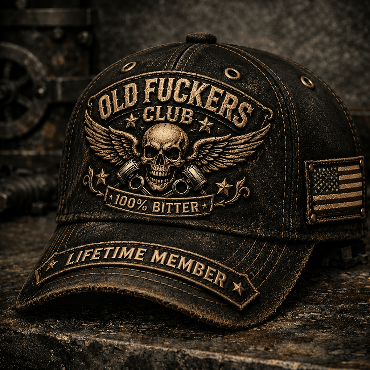 Old Fuckers Club Skull Printed Baseball Cap, Funny Old Man Hat, Biker Skull Graphic Cap, Motorcycle Lover Gift for Men, Lifetime Member