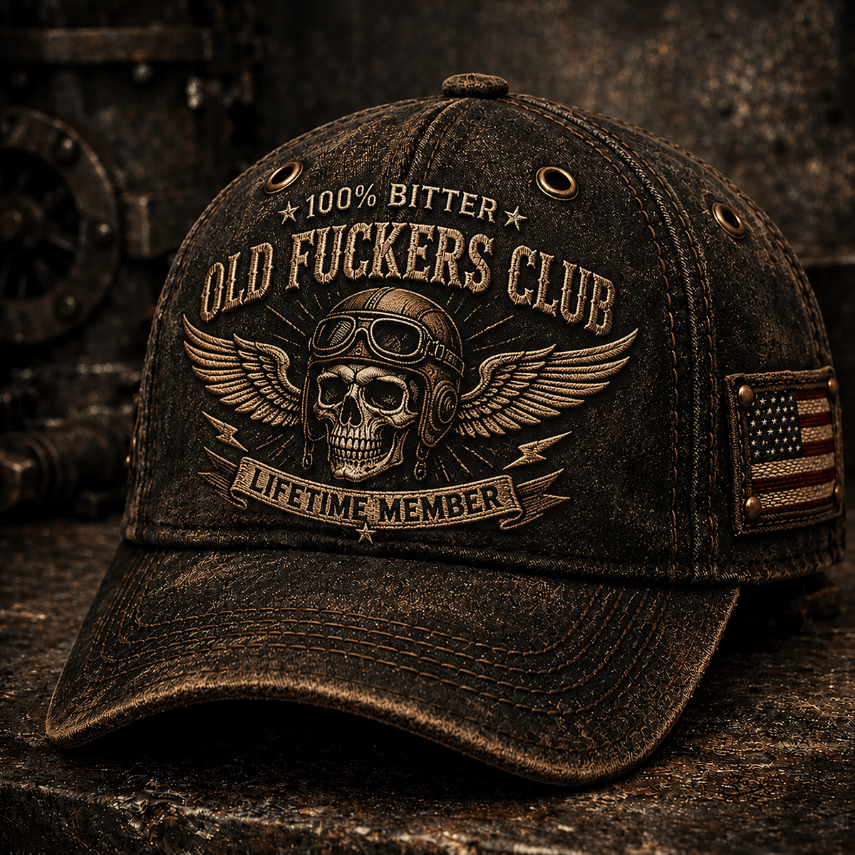 Old Fuckers Club Skull Printed Baseball Cap, Funny Biker Hat, Motorcycle Skull Graphic Cap, Old Man Humor Gift for Men, Lifetime Member