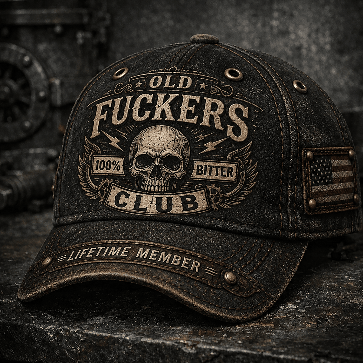Old Fuckers Club Lifetime Member Printed Cap, Funny Skull Graphic Hat, Old Man Humor Baseball Cap, Biker Style Gift for Men