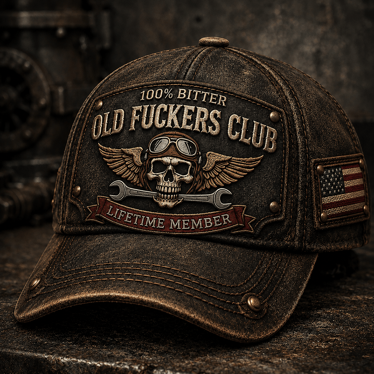 Old Fuckers Club Lifetime Member Printed Cap, Funny Skull Mechanic Hat, Wrench Graphic Baseball Cap, Old Man Humor Gift for Men