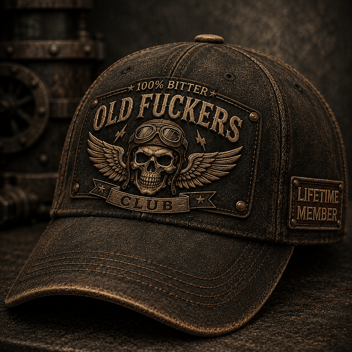 Old Fuckers Club Printed Cap, Funny Skull Mechanic Hat, Lifetime Member Graphic, Garage Humor Gift for Men, Car Guy Gift