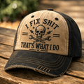 I Fix Shit That's What I Do Printed Cap, Funny Mechanic Skull Wrench Hat, Auto Repair Garage Humor, Mechanic Gift for Men