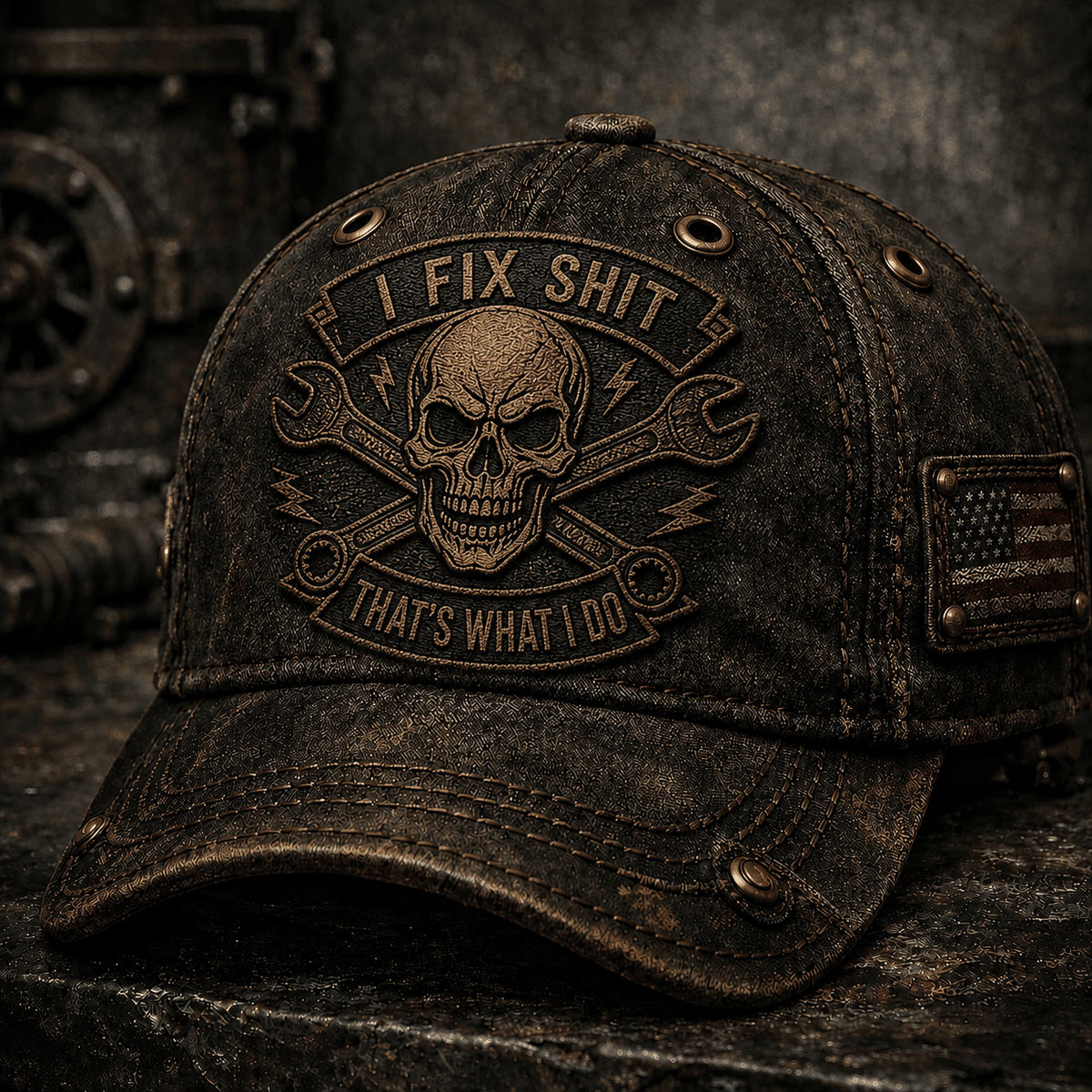 I Fix Shit That's What I Do Printed Cap, Funny Mechanic Skull Wrench Hat, Auto Repair Shop Humor, Garage Mechanic Gift for Men