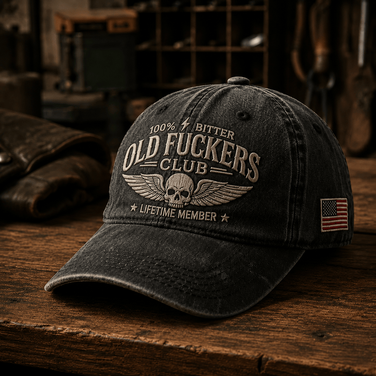 Old Fuckers Club Printed Cap, Funny Skull Wing Graphic Hat, Lifetime Member Humor, Funny Old Man Gift for Dad and Grandpa