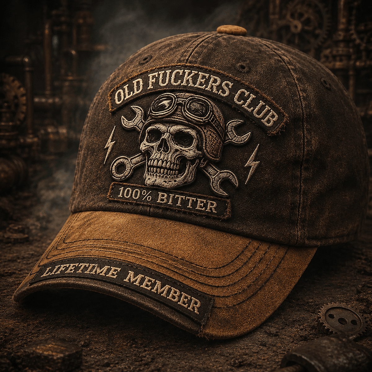 Old Fuckers Club Printed Cap, Mechanic Skull Wrench Hat, Lifetime Member Garage Humor, Funny Mechanic Gift for Men, Car Guy Gift