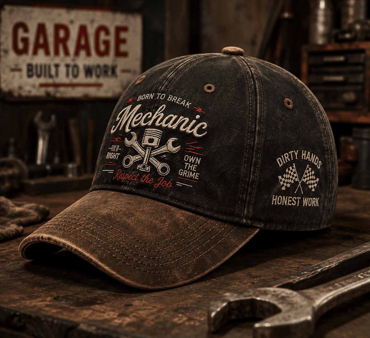 Mechanic Printed Cap, Born to Break Fix It Right Graphic Hat, Auto Repair Garage Humor, Mechanic Gift for Men, Car Guy Gift