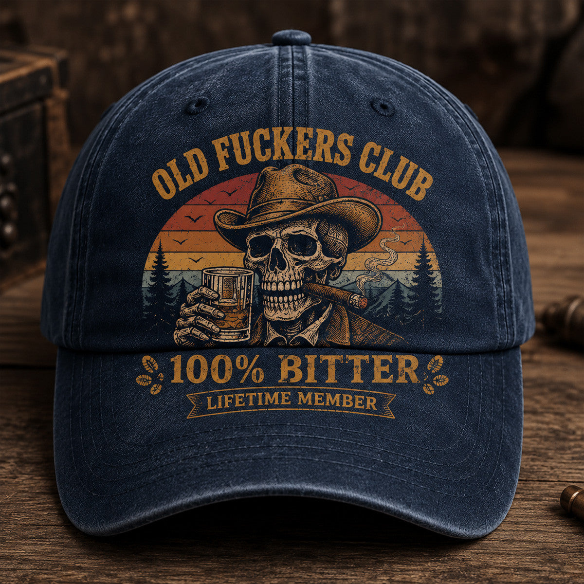 Old Fuckers Club Printed Cap, Funny Cowboy Skull Hat, Lifetime Member Western Humor, Funny Old Man Gift for Dad Grandpa