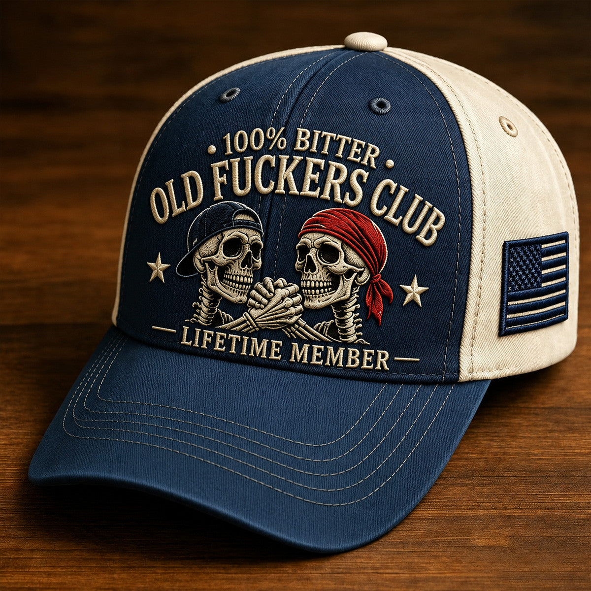 Old Fuckers Club Printed Cap, Funny Skull Hat, Lifetime Member Graphic, Skeleton Friends Design, Funny Old Man Gift for Dad Grandpa