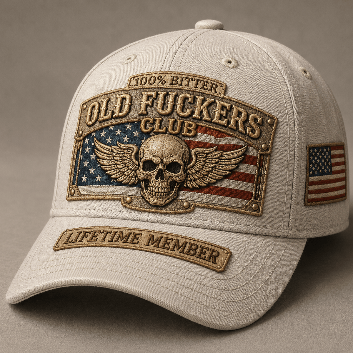 Printed Old Guys Club Lifetime Member Baseball Cap, Skull Wings American Flag Graphic Hat, Funny Gift for Men