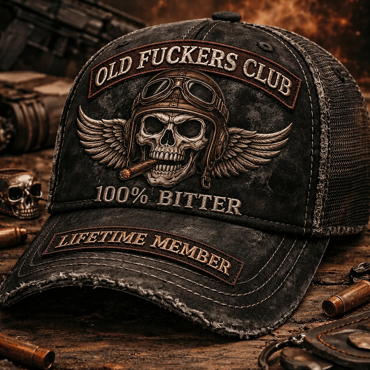 Old Guys Club Winged Skull Printed Baseball Cap for Men, Vintage Biker Graphic Hat, Funny Motorcycle Rider Gift, Lifetime Member Design
