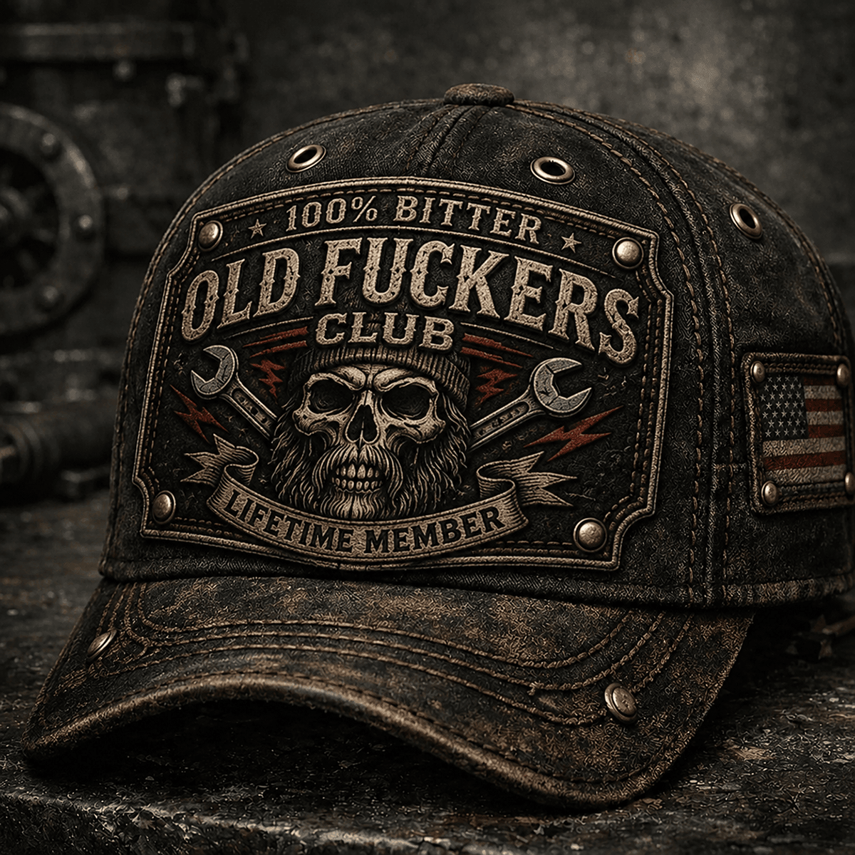 Old Guys Club Lifetime Member Skull Mechanic Printed Baseball Cap for Men, Vintage Wrench Graphic Hat, Funny Gift for Mechanics