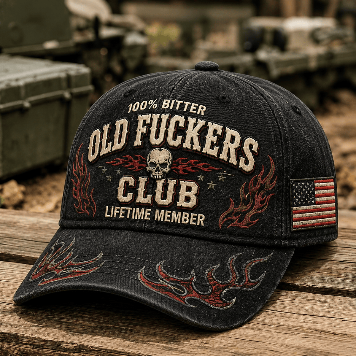 Old Fuckers Club Lifetime Member Printed Cap, Bitter Skull Flame Graphic Hat for Men, Vintage Baseball Cap Gift for Dad