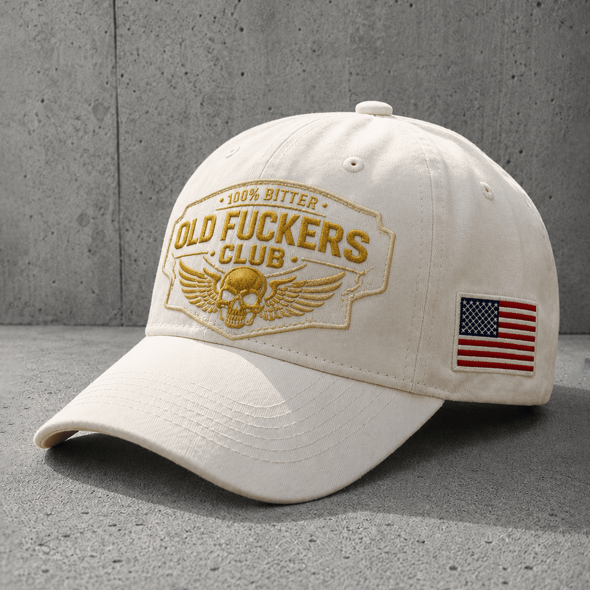 Old Fuckers Club Printed Baseball Cap, Funny Skull Wing USA Flag Hat, Old Man Humor Patriotic Graphic Cap for Men