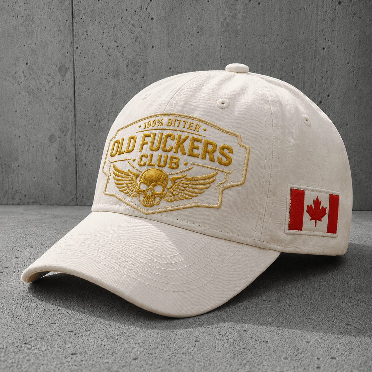 Old Fuckers Club Printed Baseball Cap, Funny Skull Wing Canada Flag Hat, Old Man Humor Canadian Graphic Cap for Men