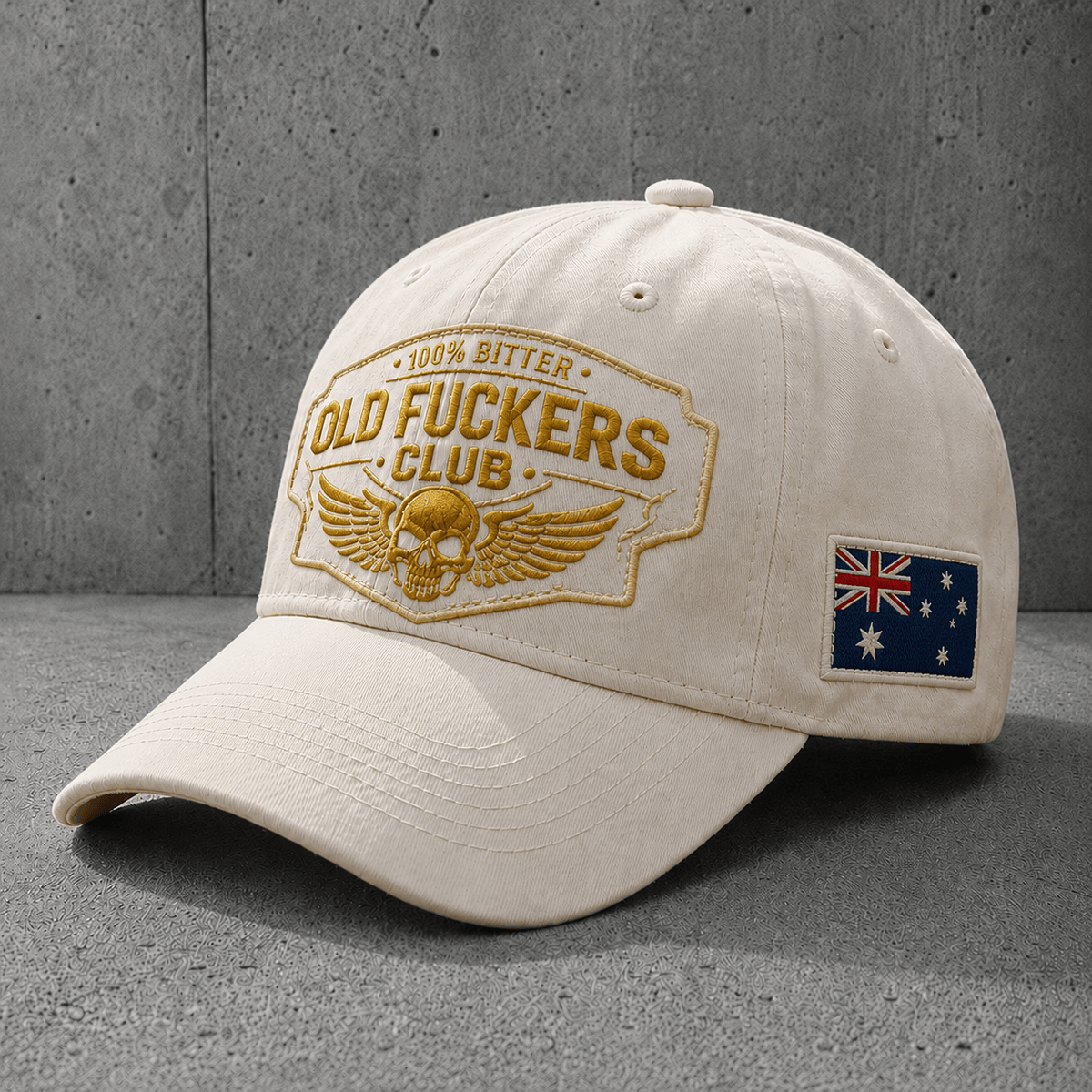 Old Fuckers Club Printed Baseball Cap, Funny Skull Wing Australia Flag Hat, Old Man Humor Australian Graphic Cap for Men