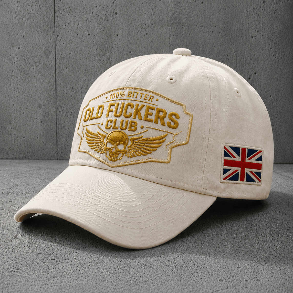 Old Fuckers Club Printed Baseball Cap, Funny Skull Wing UK Flag Hat, Old Man Humor British Graphic Cap for Men