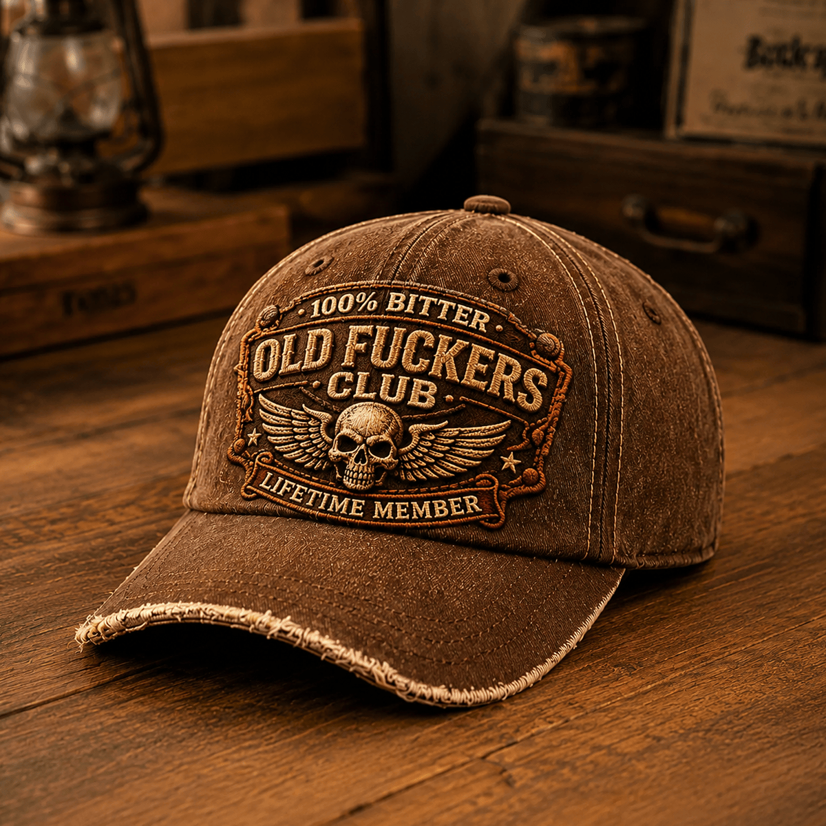 Old Fuckers Club Lifetime Member Printed Baseball Cap, Funny Skull Wings Hat, Old Man Humor Graphic Cap for Men