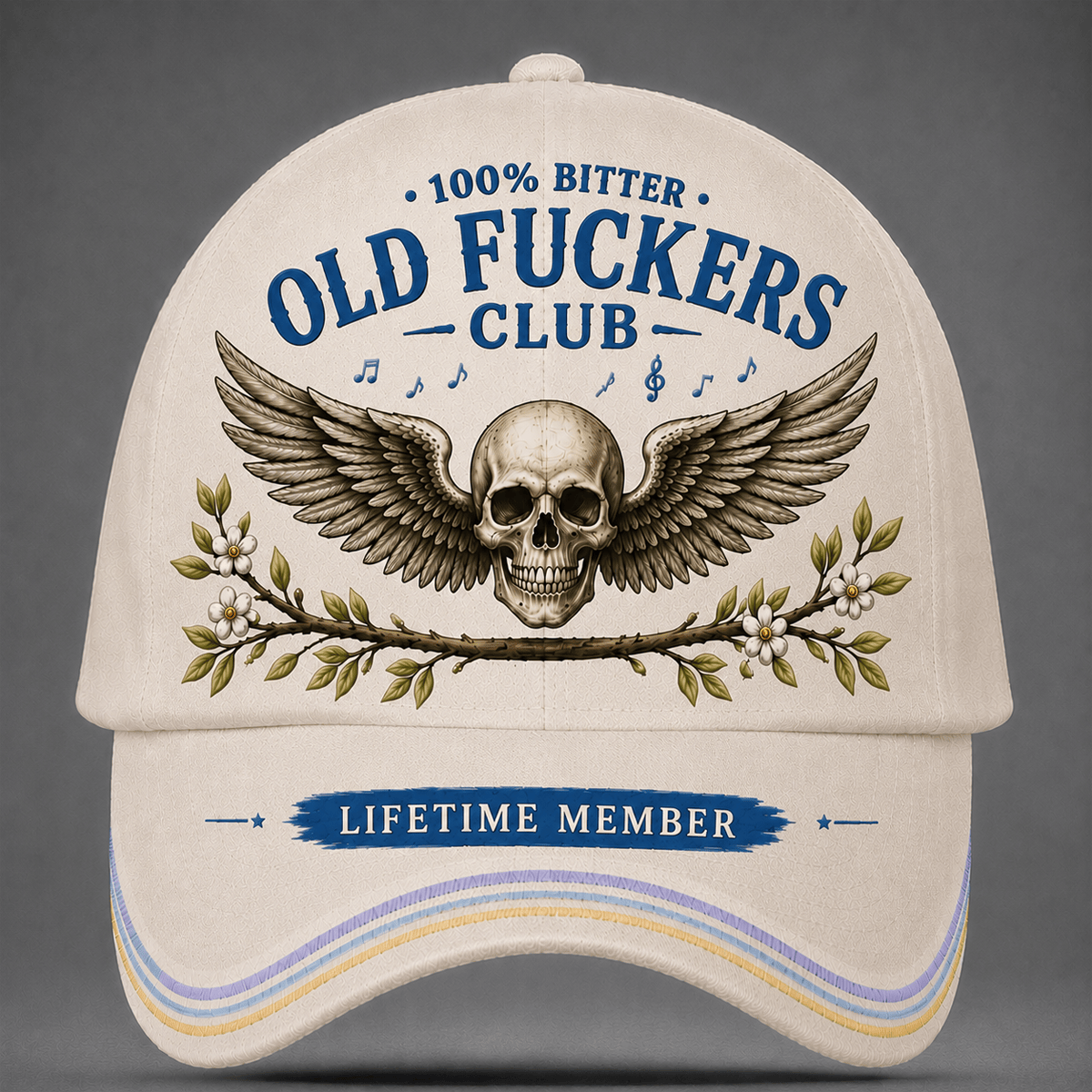 Old Fuckers Club Lifetime Member Printed Baseball Cap, Funny Skull Wings Hat, Old Man Humor Graphic Cap for Men