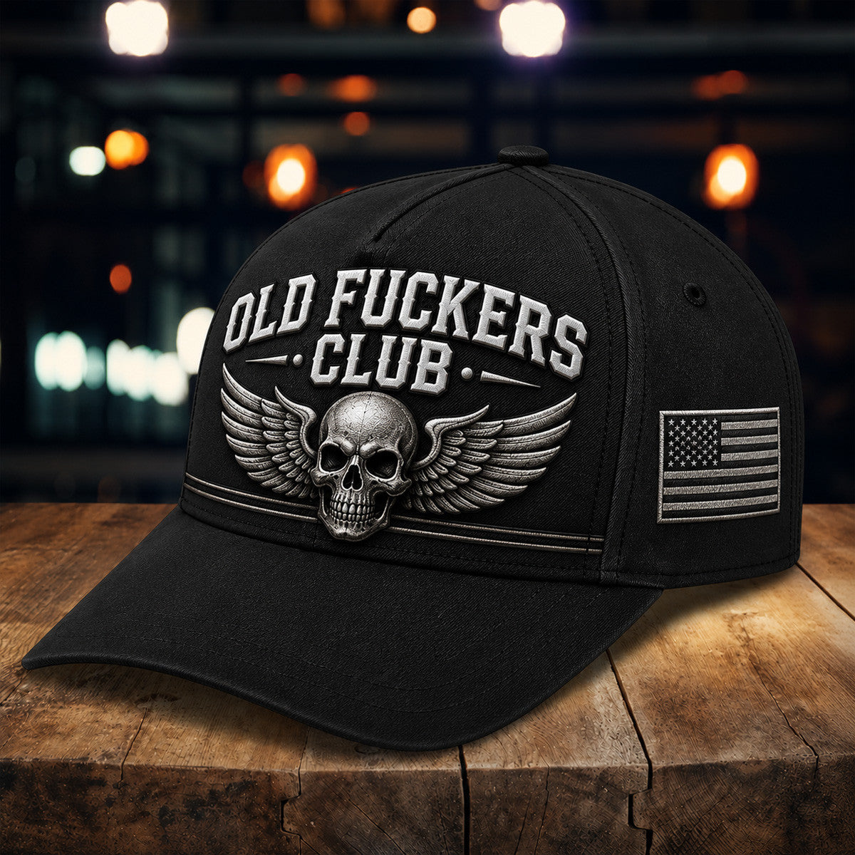 Old Fuckers Club Printed Baseball Cap, Skull Wings USA Flag Hat, Funny Old Man Graphic Cap for Men