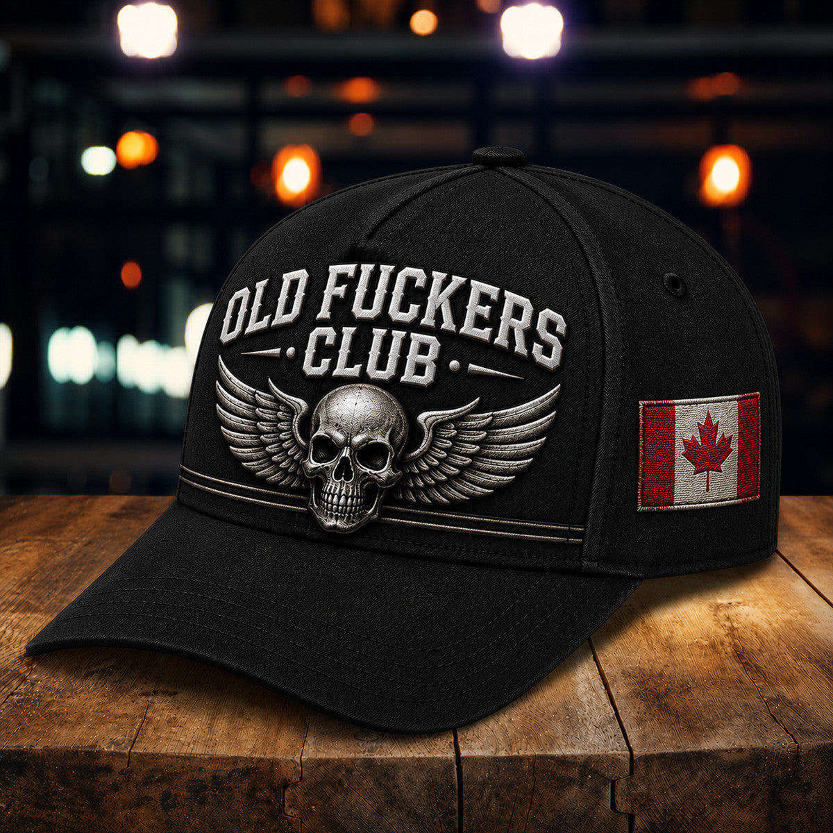 Old Fuckers Club Printed Baseball Cap, Skull Wings Canada Flag Hat, Funny Old Man Graphic Cap for Men