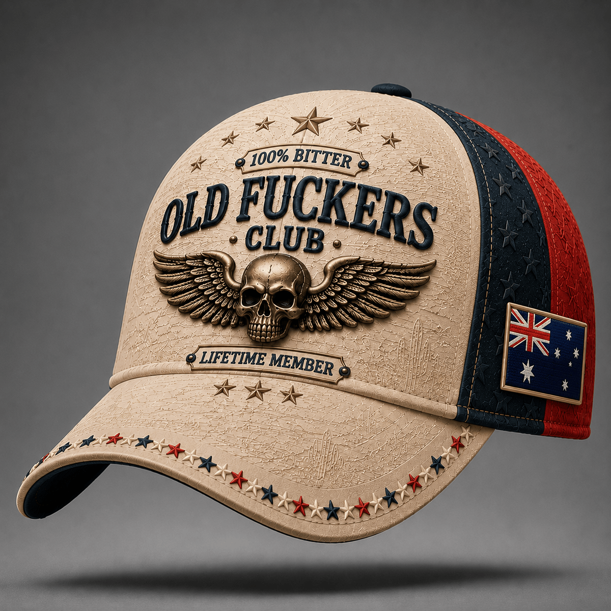 Old Fuckers Club Lifetime Member Printed Baseball Cap, Skull Wings Australia Flag Hat, Funny Old Man Graphic Cap for Men