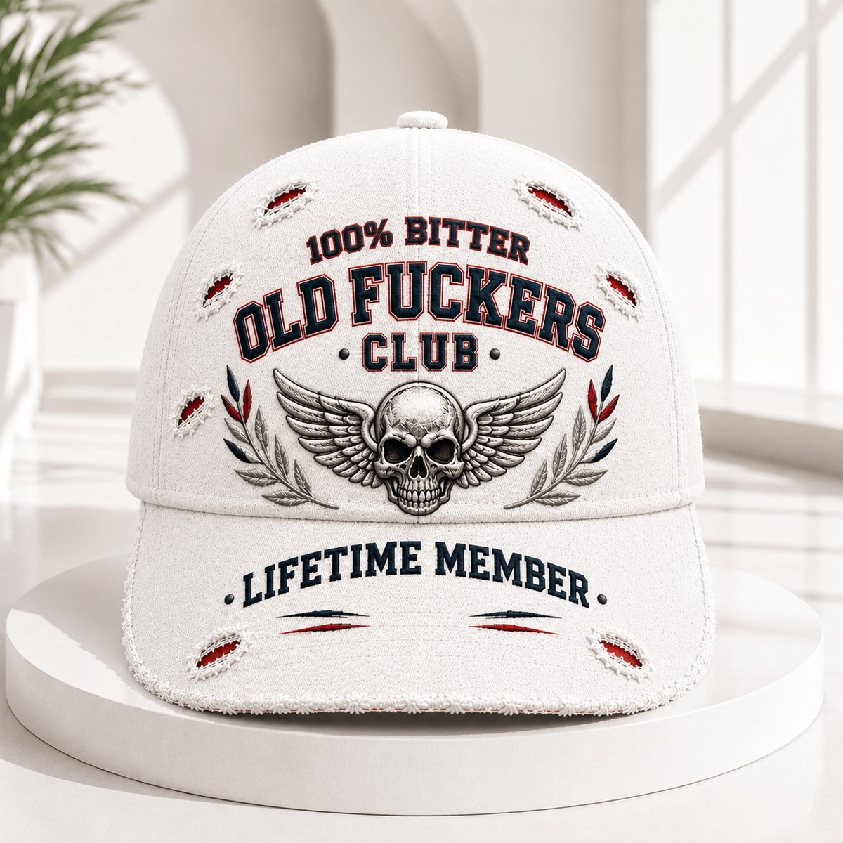 Old Fuckers Club Lifetime Member Printed Baseball Cap, Skull Wings Laurel Graphic Hat, Funny Old Man Cap for Men