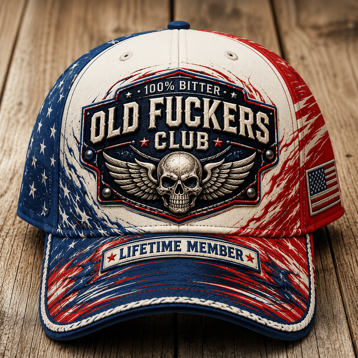 Old Fuckers Club Lifetime Member Printed Baseball Cap, Skull Wings American Flag Graphic Hat, Funny Old Man Cap for Men