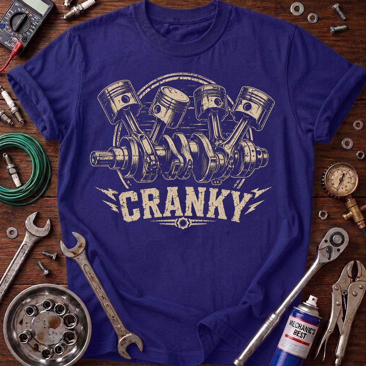 Cranky Mechanic Printed T-Shirt, Piston Engine Graphic Tee, Funny Auto Mechanic Shirt for Men