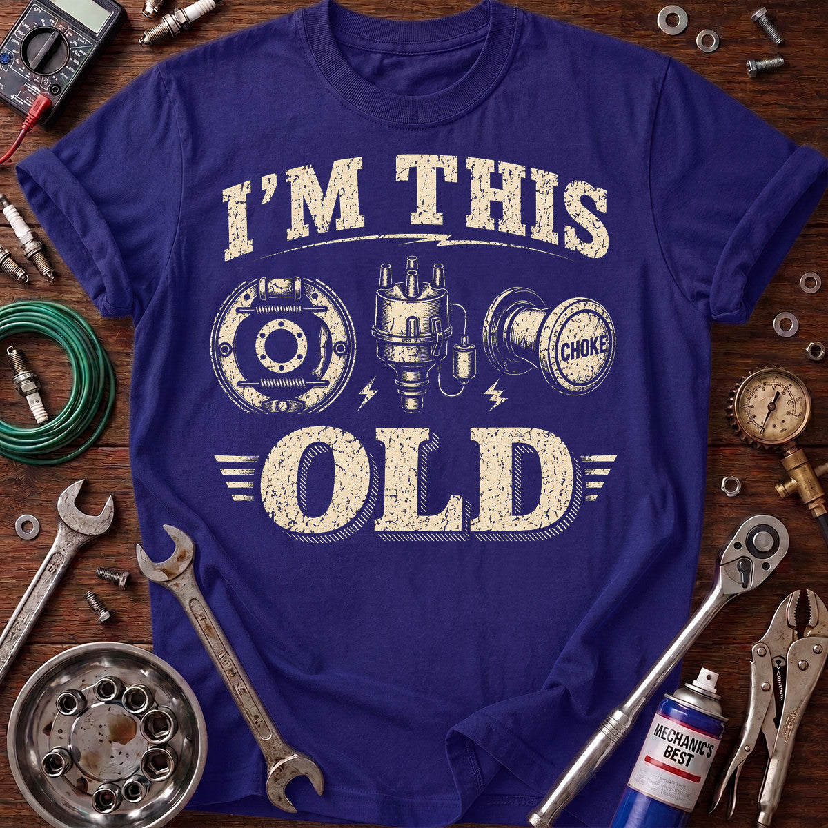 I’m This Old Mechanic Printed T-Shirt Vintage Auto Parts Design Funny Mechanic Gift for Men Garage Car Repair Tee