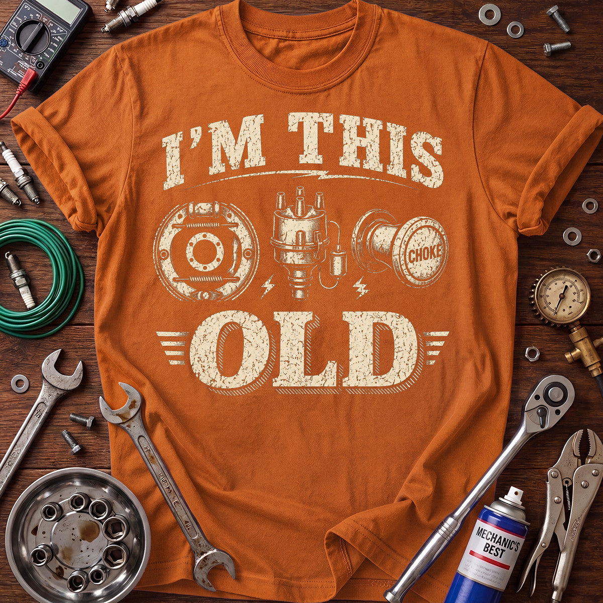 I’m This Old Mechanic Printed T-Shirt Vintage Auto Parts Design Funny Mechanic Gift for Men Garage Car Repair Tee