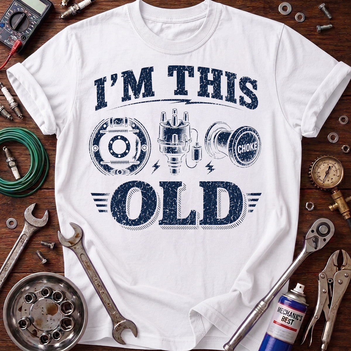 I’m This Old Mechanic Printed T-Shirt Vintage Auto Parts Design Funny Mechanic Gift for Men Garage Car Repair Tee