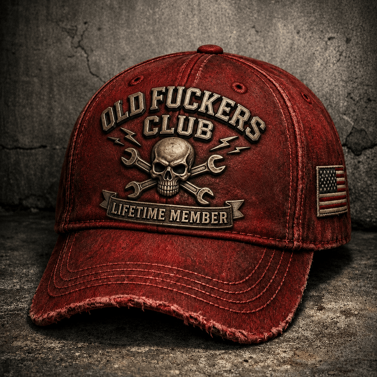 Old Fuckers Club Lifetime Member Printed Baseball Cap Skull Crossed Wrenches Mechanic Design Funny Gift Hat for Men