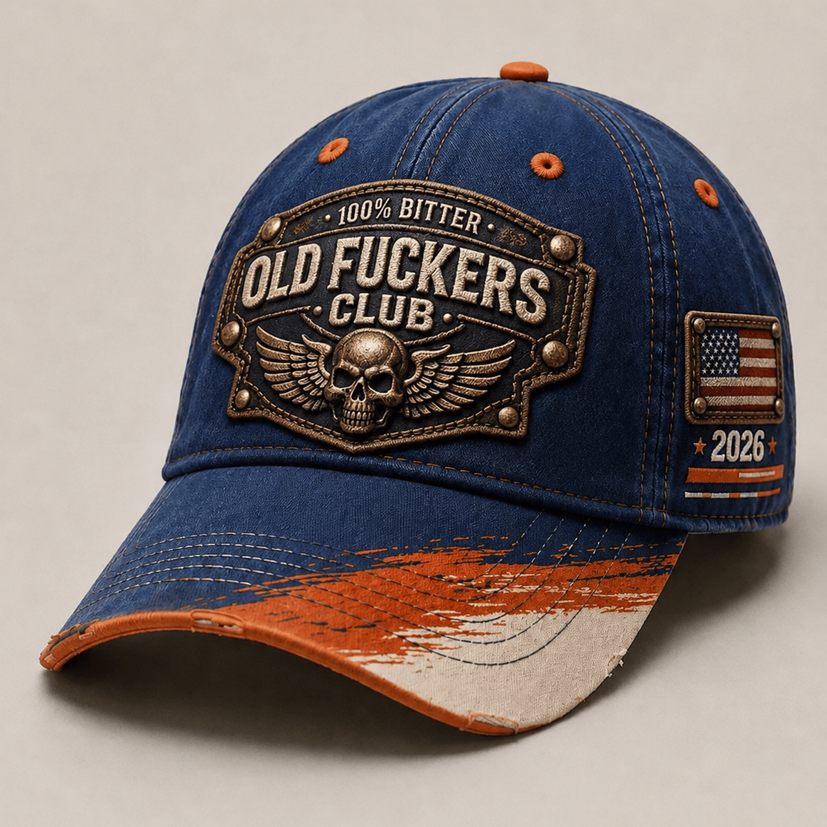 Old Fuckers Club Lifetime Member Printed Baseball Cap Winged Skull Biker Design Funny Motorcycle Gift Hat for Men