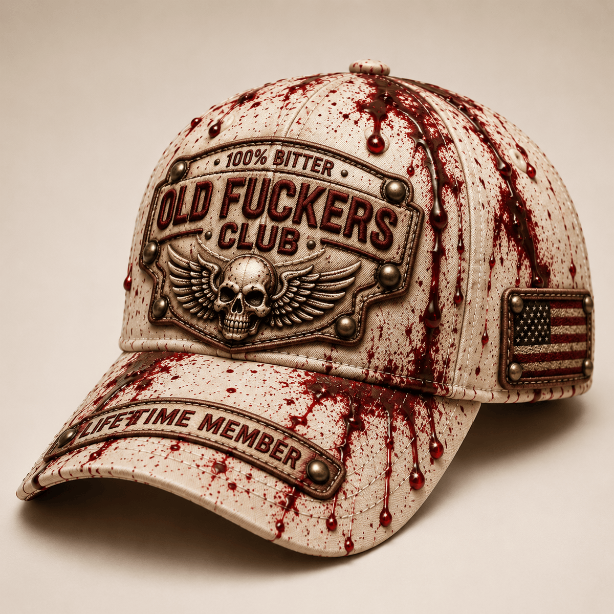 Old Fuckers Club Lifetime Member Printed Baseball Cap Winged Skull Design Funny Biker Gift Hat for Men