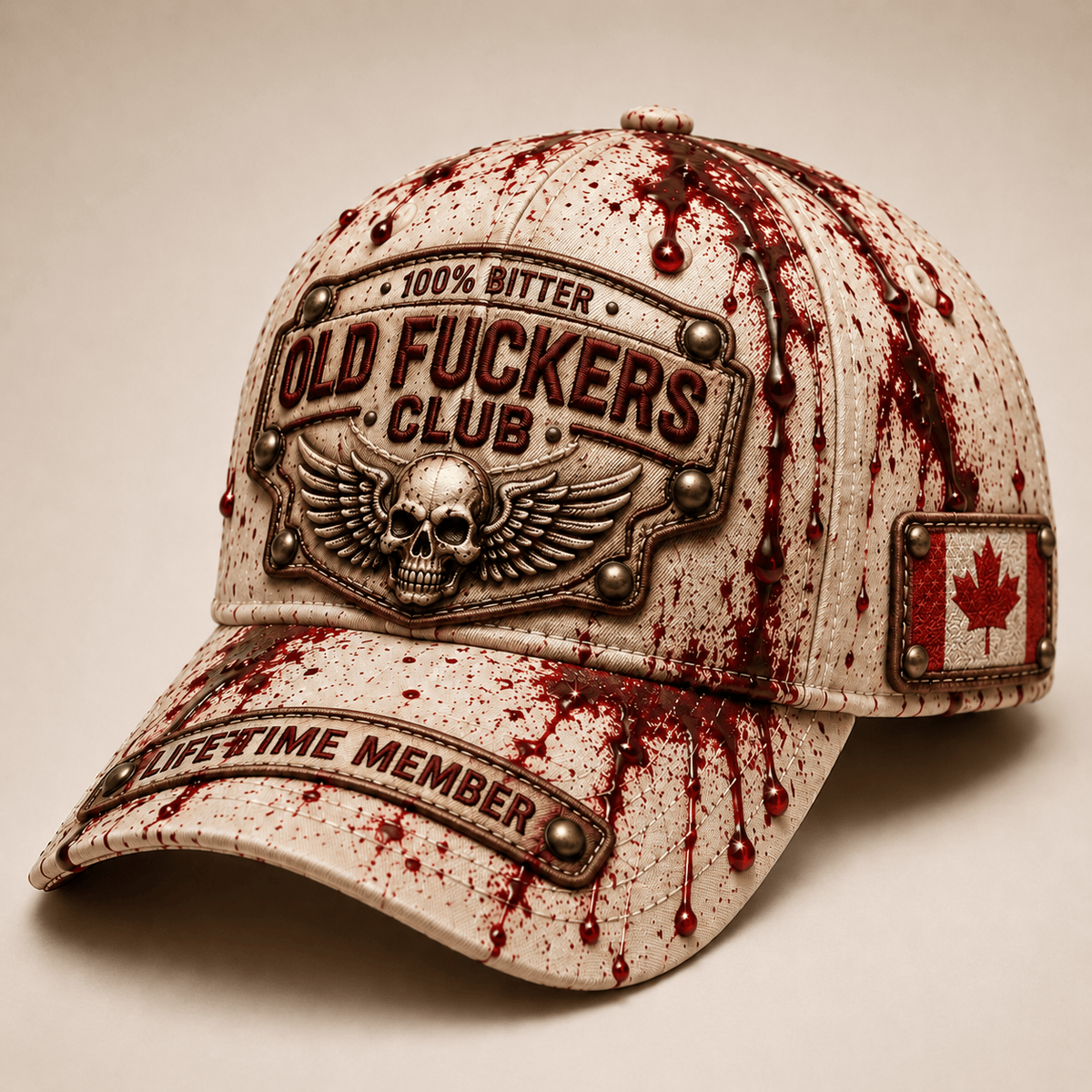 Old Fuckers Club Lifetime Member Printed Baseball Cap Winged Skull Design Canada Flag Funny Biker Gift Hat for Men