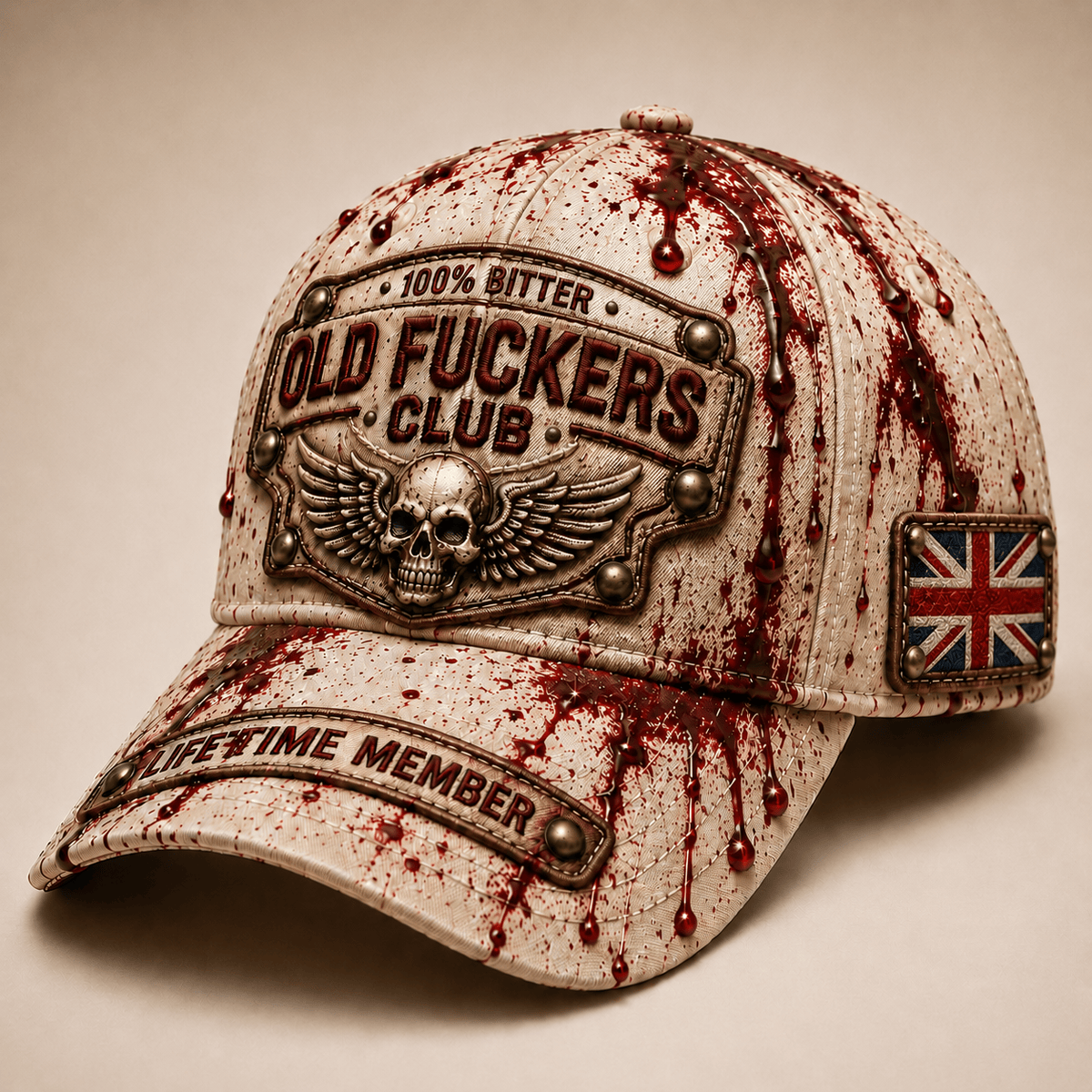 Old Fuckers Club Lifetime Member Printed Baseball Cap Winged Skull Design UK Flag Funny Biker Gift Hat for Men