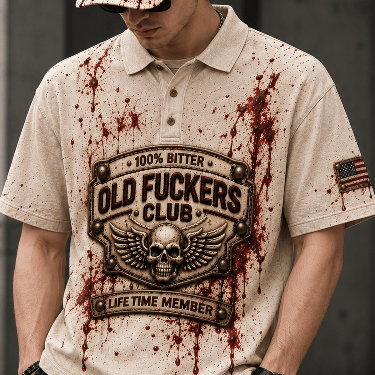 Old Fuckers Club Lifetime Member Printed Polo Shirt Winged Skull Design Funny Biker Gift Top for Men