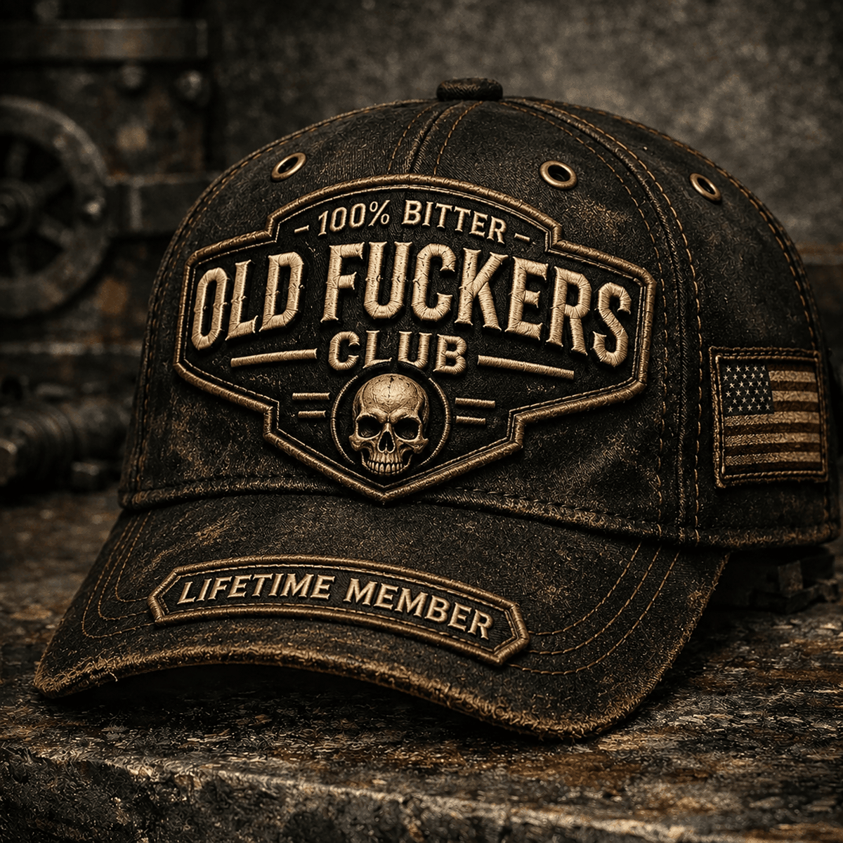 Old Fuckers Club Lifetime Member Skull Printed Cap, Funny Old Man Baseball Hat, Vintage Humor Gift for Men